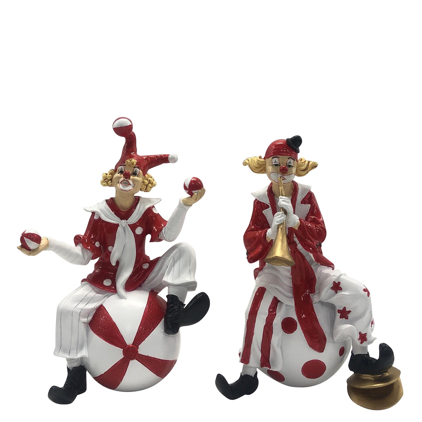 Art. 30087 Clown auf Ball 2er Set rot/weiß 18cm