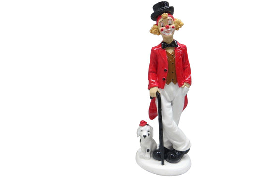 Art. 30099 Clown auf Stock mit Hund weiß/rot 22cm