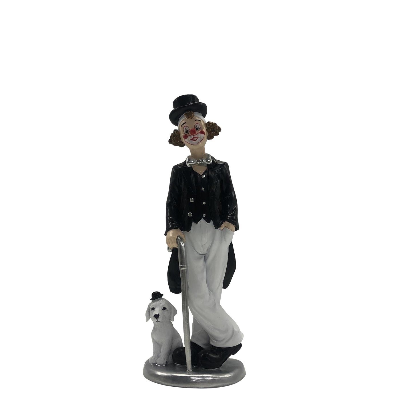 Art. 30100 Clown auf Stock mit Hund weiß/schwarz 22cm