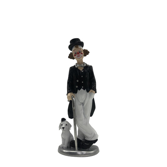 Art. 30100 Clown auf Stock mit Hund weiß/schwarz 22cm